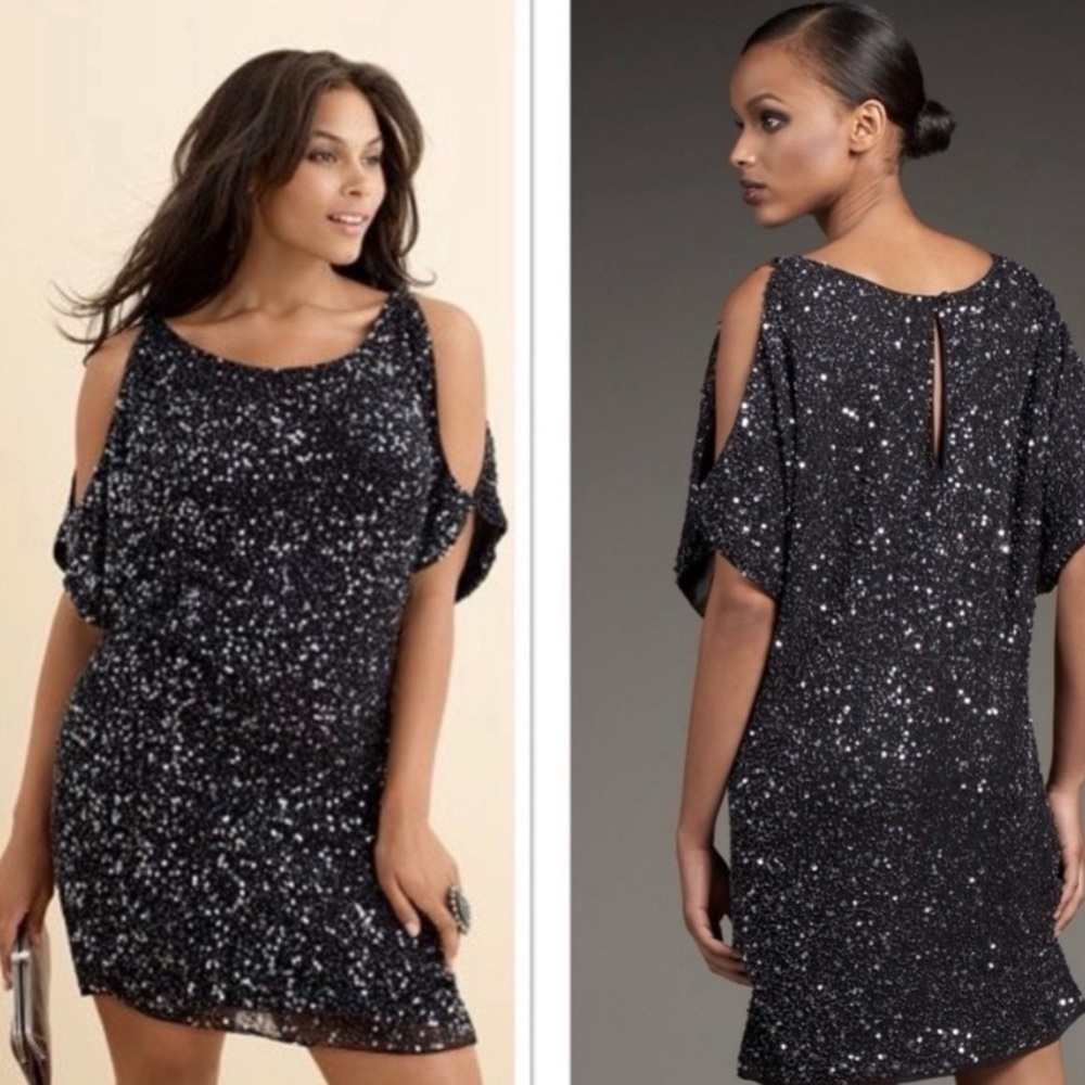 Aidan Mattox Silk Cold Shoulder Sequin Mini Dress Cocktail Dress gunmetal